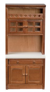 WALNUT CABINET WHITE COUNTER TOP