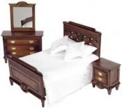 Dollhouse Miniature 1/12 scale WALNUT DOUBLE BEDROOM SET