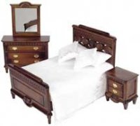 Dollhouse Miniature 1/12 scale WALNUT DOUBLE BEDROOM SET