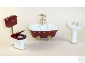 Dollhouse Miniature 1/12 scale VINTAGE BATHROOM SET / RED