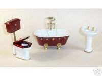 Dollhouse Miniature 1/12 scale VINTAGE BATHROOM SET / RED