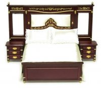 Dollhouse Miniature 1/12 scale DOUBLE BED W/NIGHT STANDS